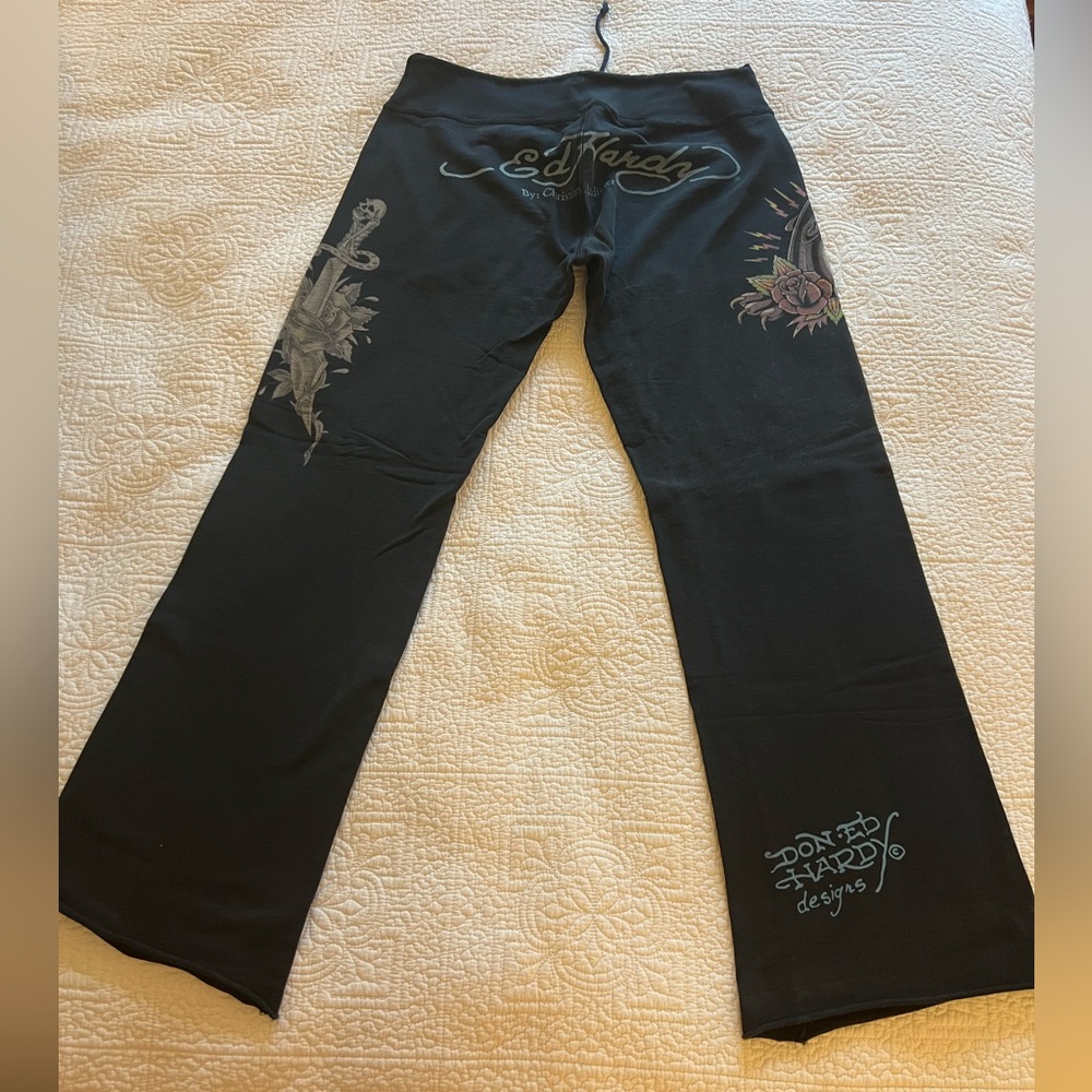 Ed Hardy Black Graphic Sweat Pants